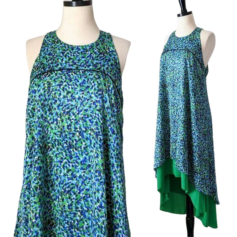 Sachin & Babi High‎ Low Ruffle Layered Dots Dress Blue Green Event Womens Size 8